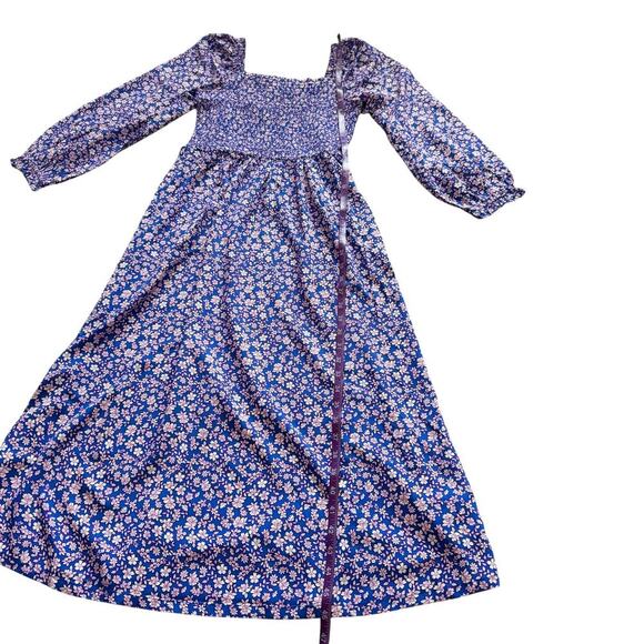 J Crew Dress Womens Small Blue Pink Floral Long Sleeve Smocked Maxi coquette - Picture 11 of 16